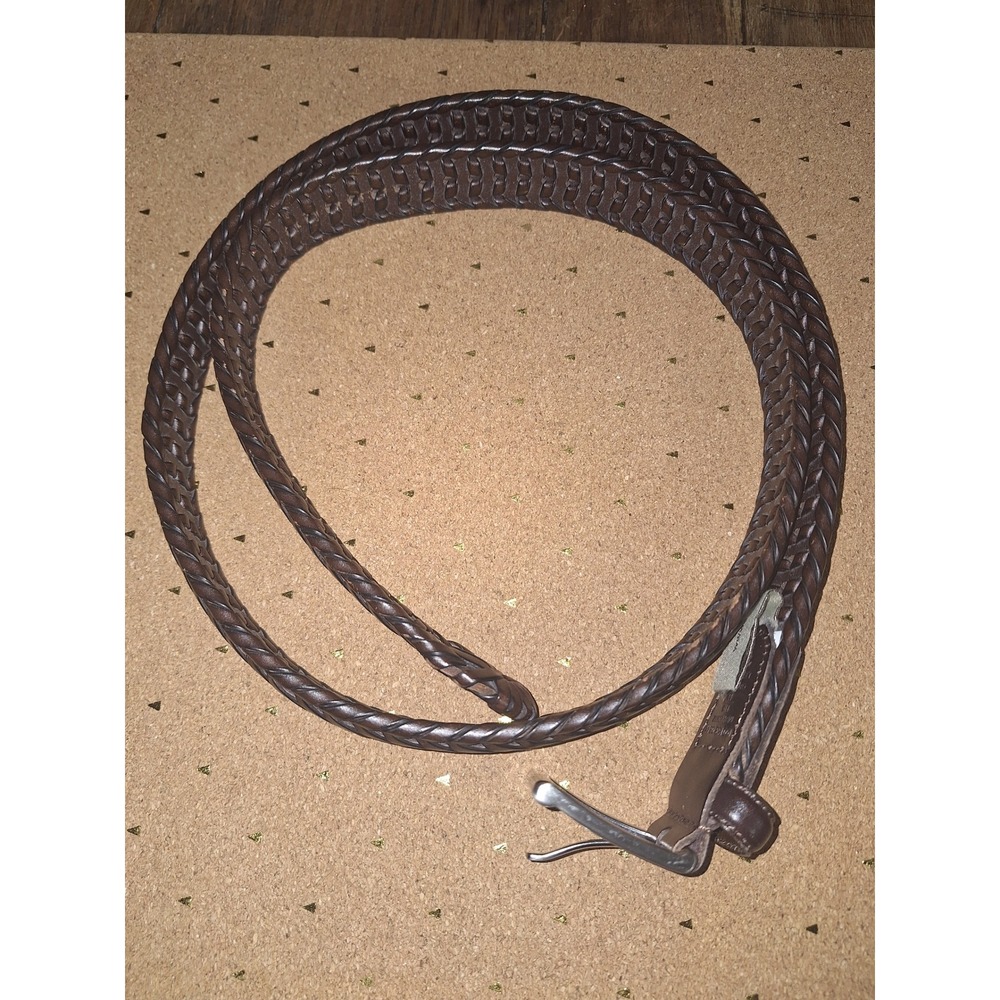 Fossil Mens Braided‎ Brown Genuine Leather Belt Silver Buckle Size 44 MB1160222